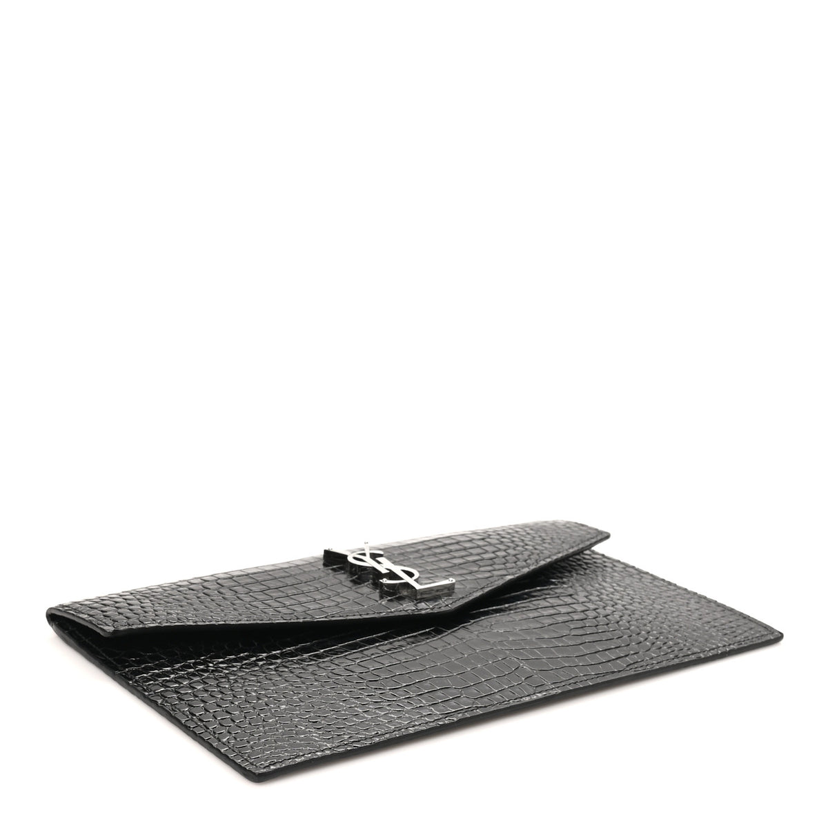 Calfskin Crocodile Embossed Uptown Monogram Pouch Black