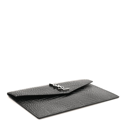 Saint Laurent Calfskin Crocodile Embossed Uptown Monogram Pouch Black 4 of 8
