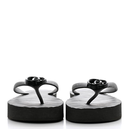 Gucci Rubber Chevron Womens GG Thong Sandals 40 Black 2 of 8