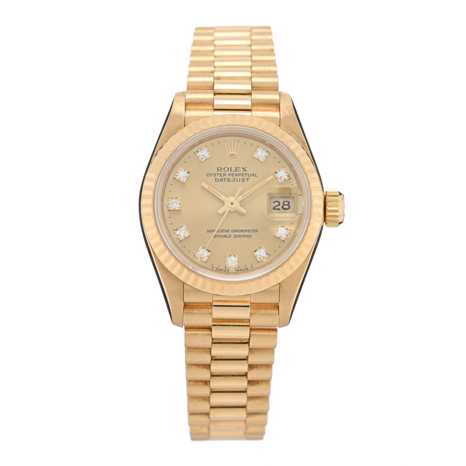 Rolex 18K Yellow Gold Diamond 26mm Datejust President Watch Champagne 69178 1 of 4