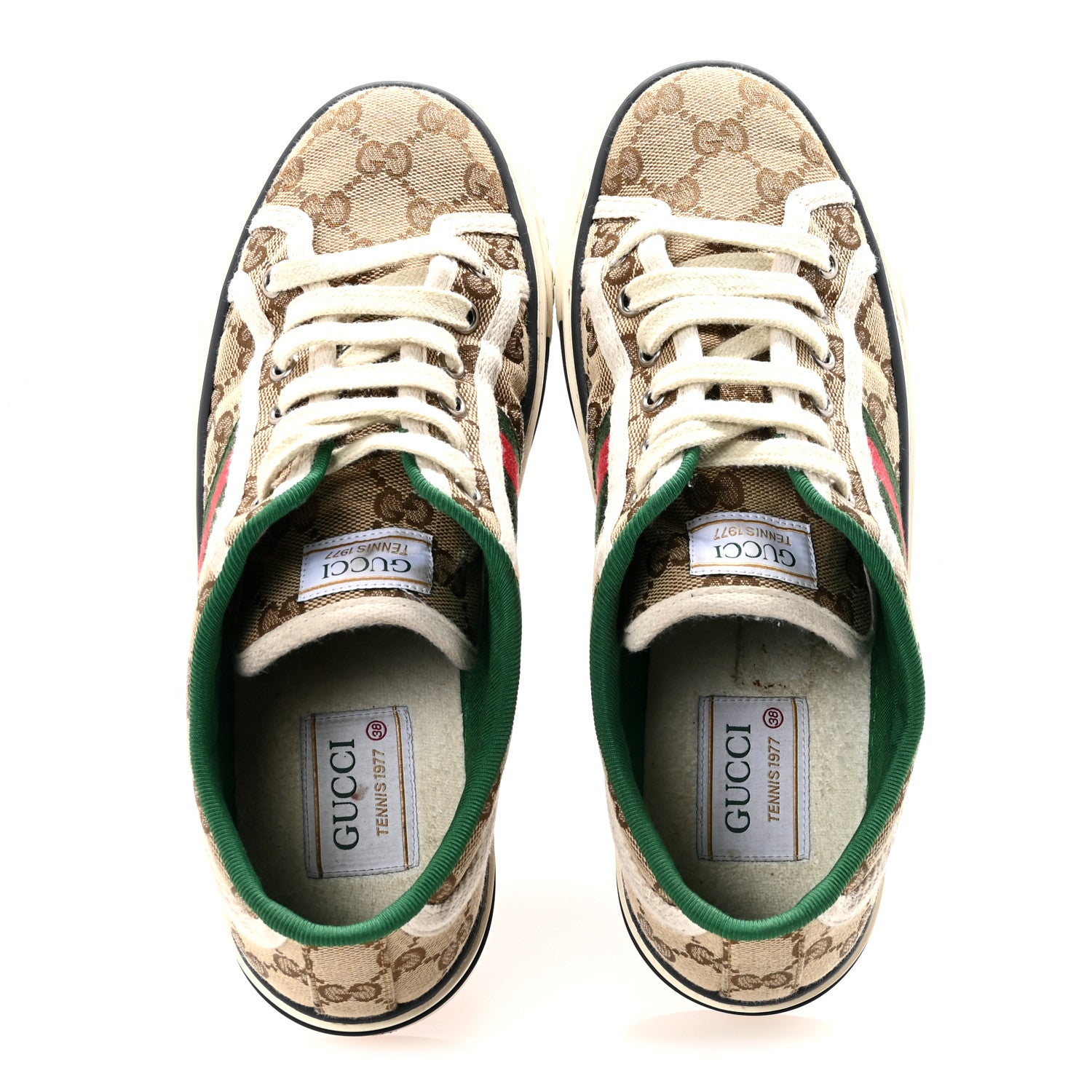 Gucci GG Monogram Web Womens 1977 Tennis Sneakers 38 Beige Ebony Mystic White 2 of 9