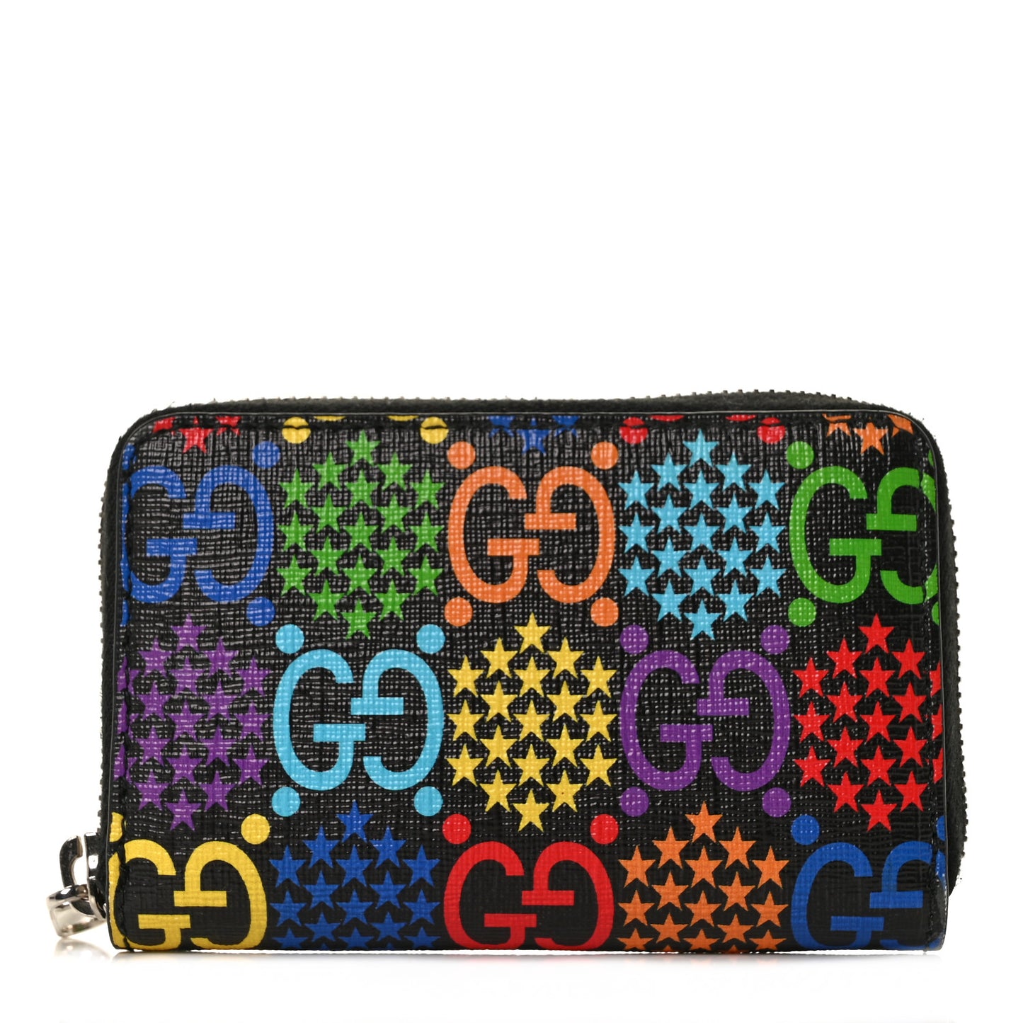 GG Supreme Monogram Psychedelic Zip Around Card Case Wallet Black