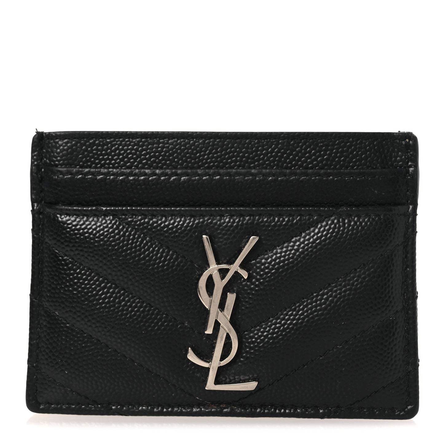Grain De Poudre Matelasse Chevron Monogram Credit Card Case Black