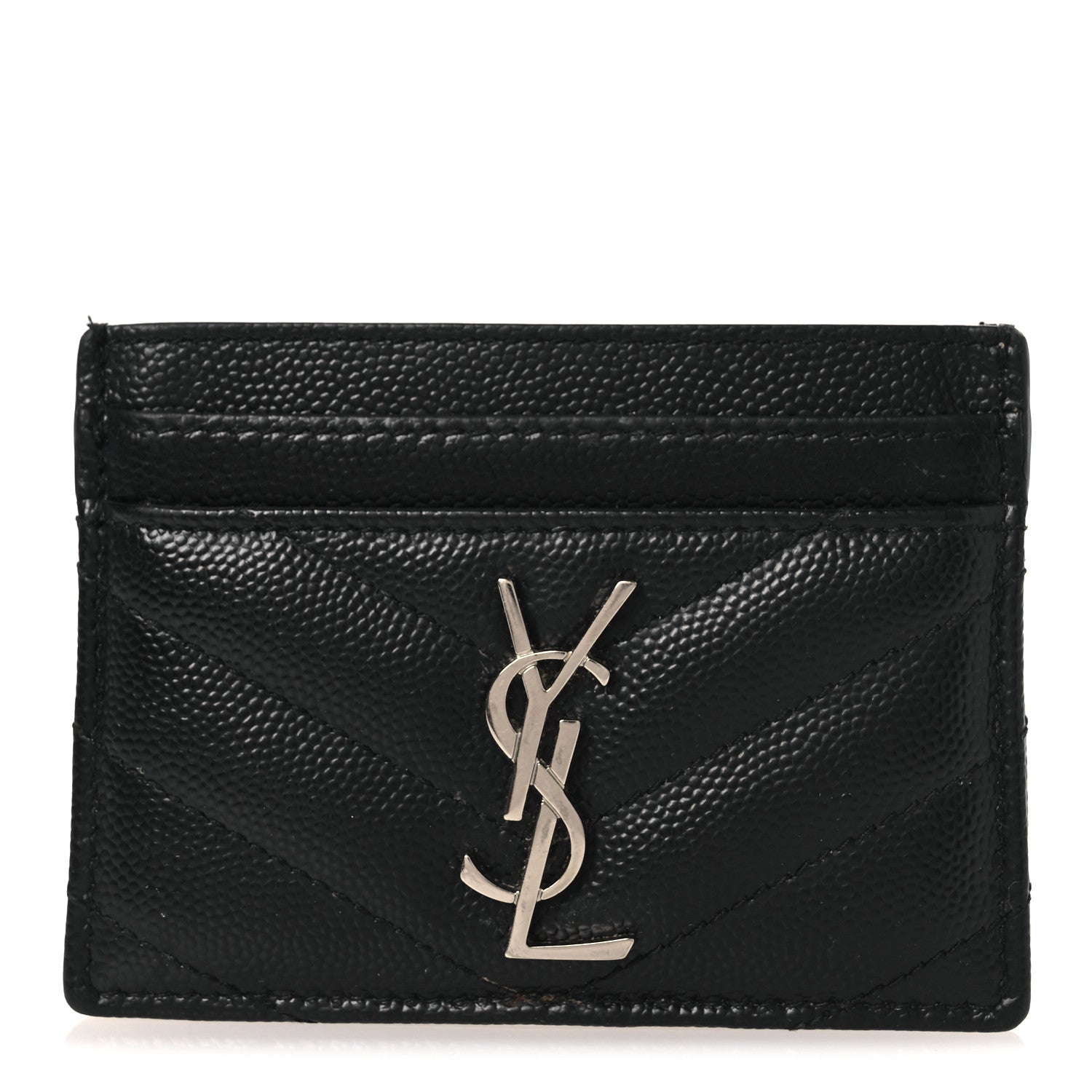 Saint Laurent Grain De Poudre Matelasse Chevron Monogram Credit Card Case Black 1 of 10