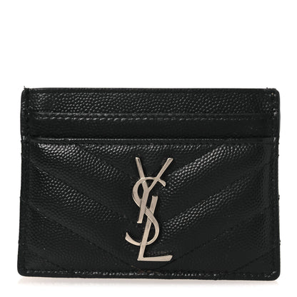Saint Laurent Grain De Poudre Matelasse Chevron Monogram Credit Card Case Black 1 of 10
