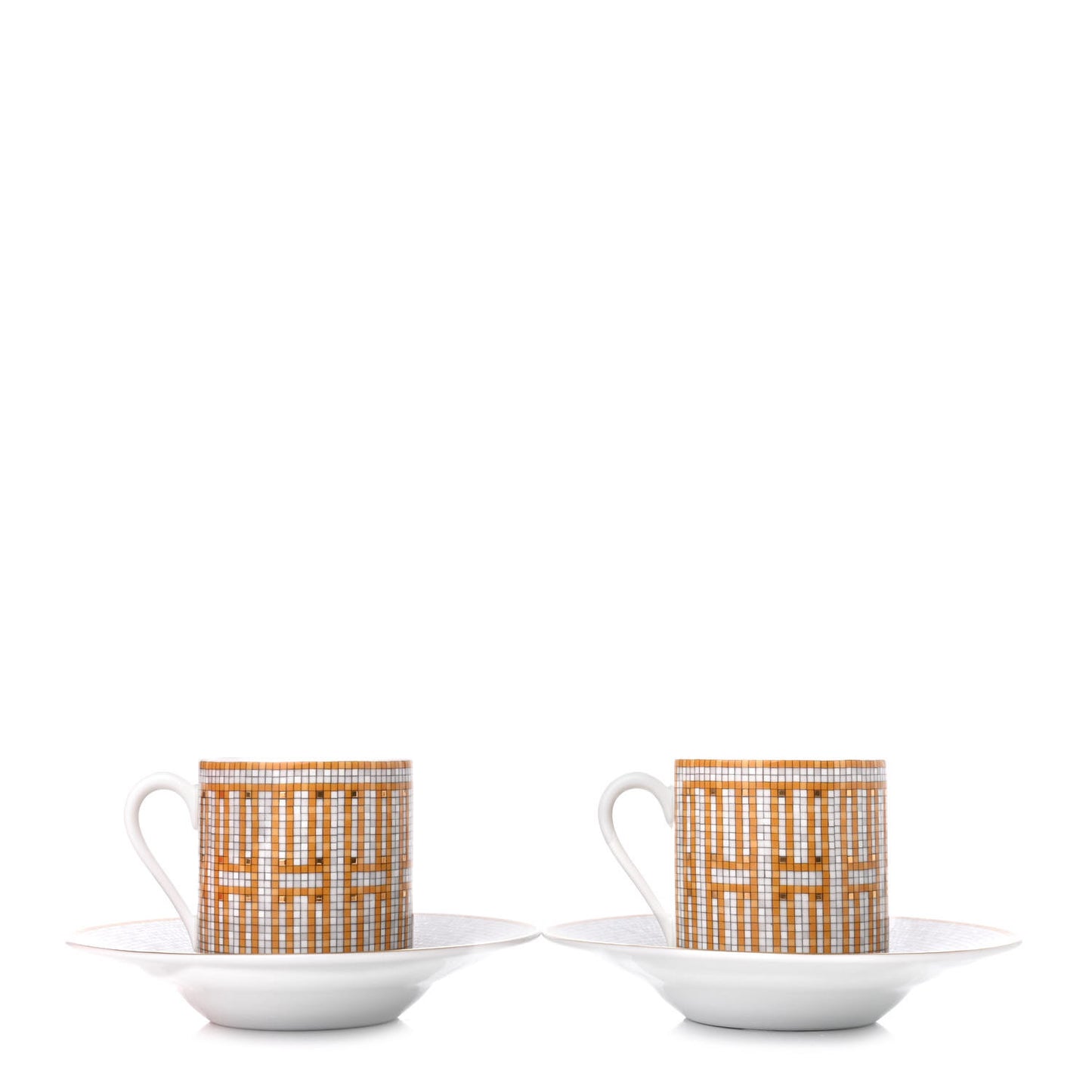 Porcelain Mosaique Au 24 Gold Coffee Cup and Saucer Set of 2