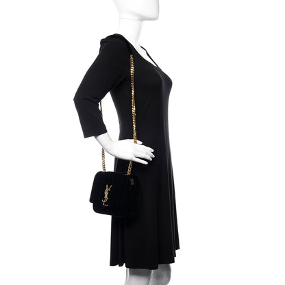 Saint Laurent Velvet Matelasse Small Vicky Chain Bag Black 2 of 10