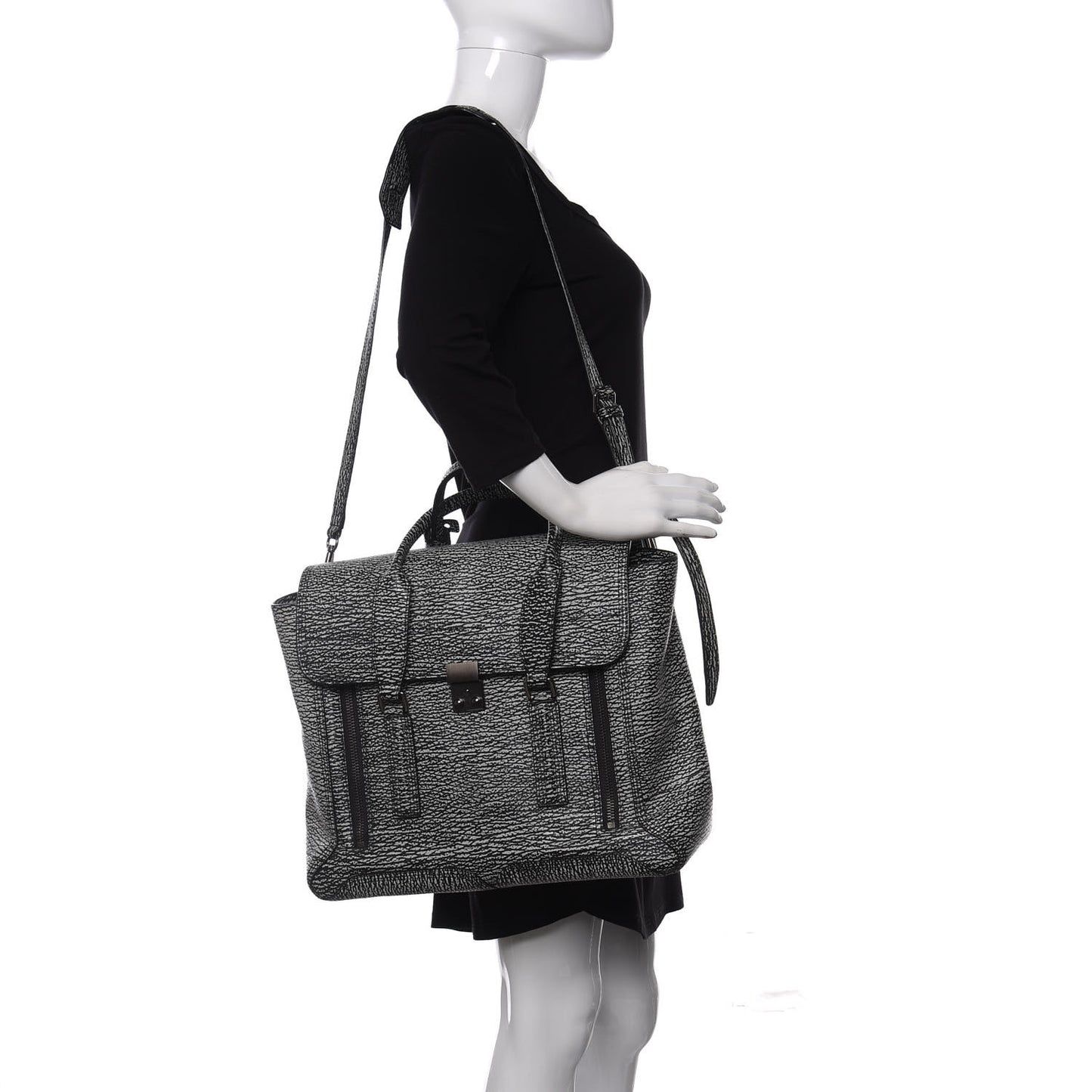 Textured Calfskin Large Pashli Satchel Black Cream
