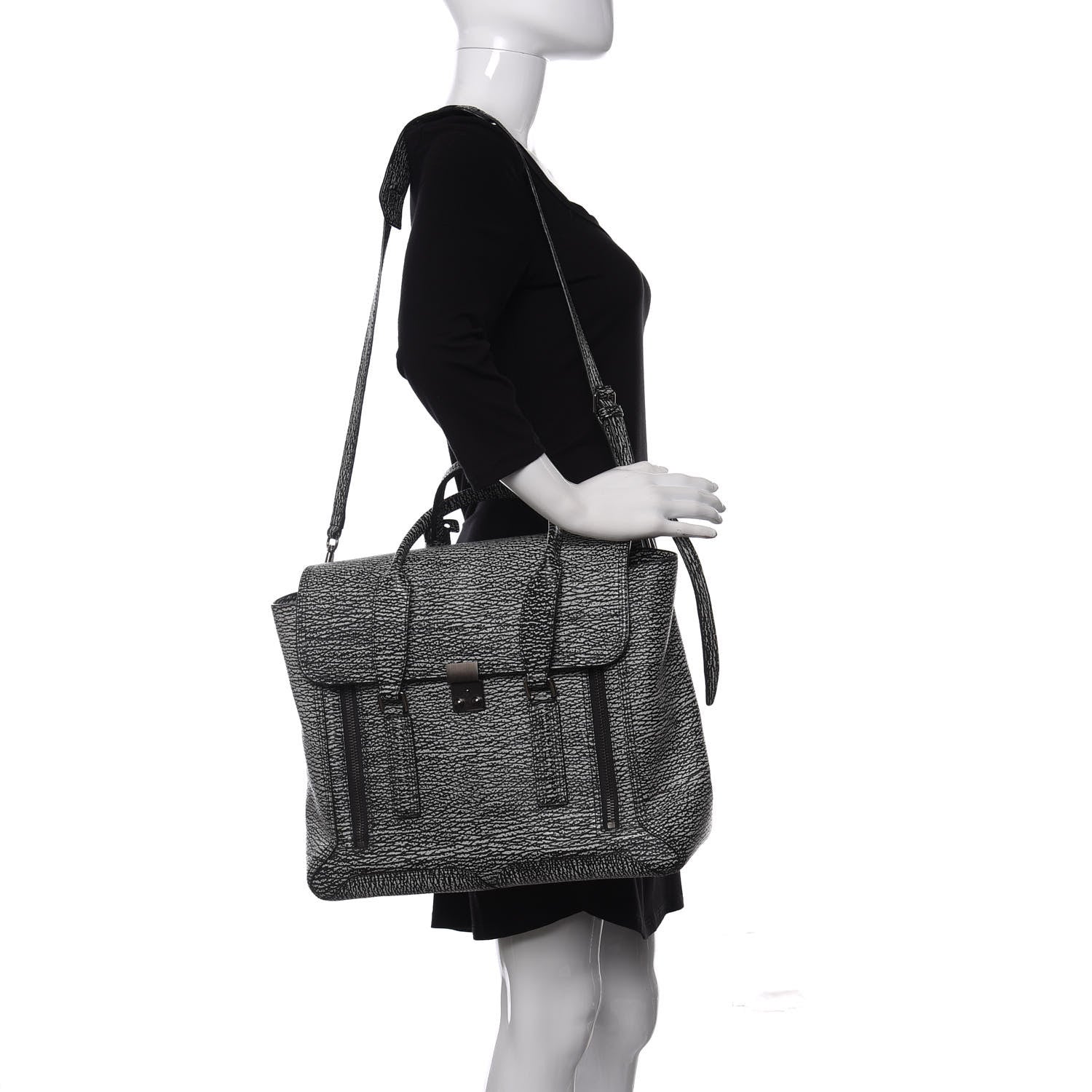 3.1 Phillip Lim Textured Calfskin Large Pashli Satchel Black Cream 2 of 9