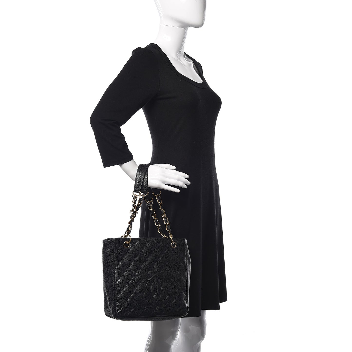 Caviar Quilted Petit Shopping Tote PST Black