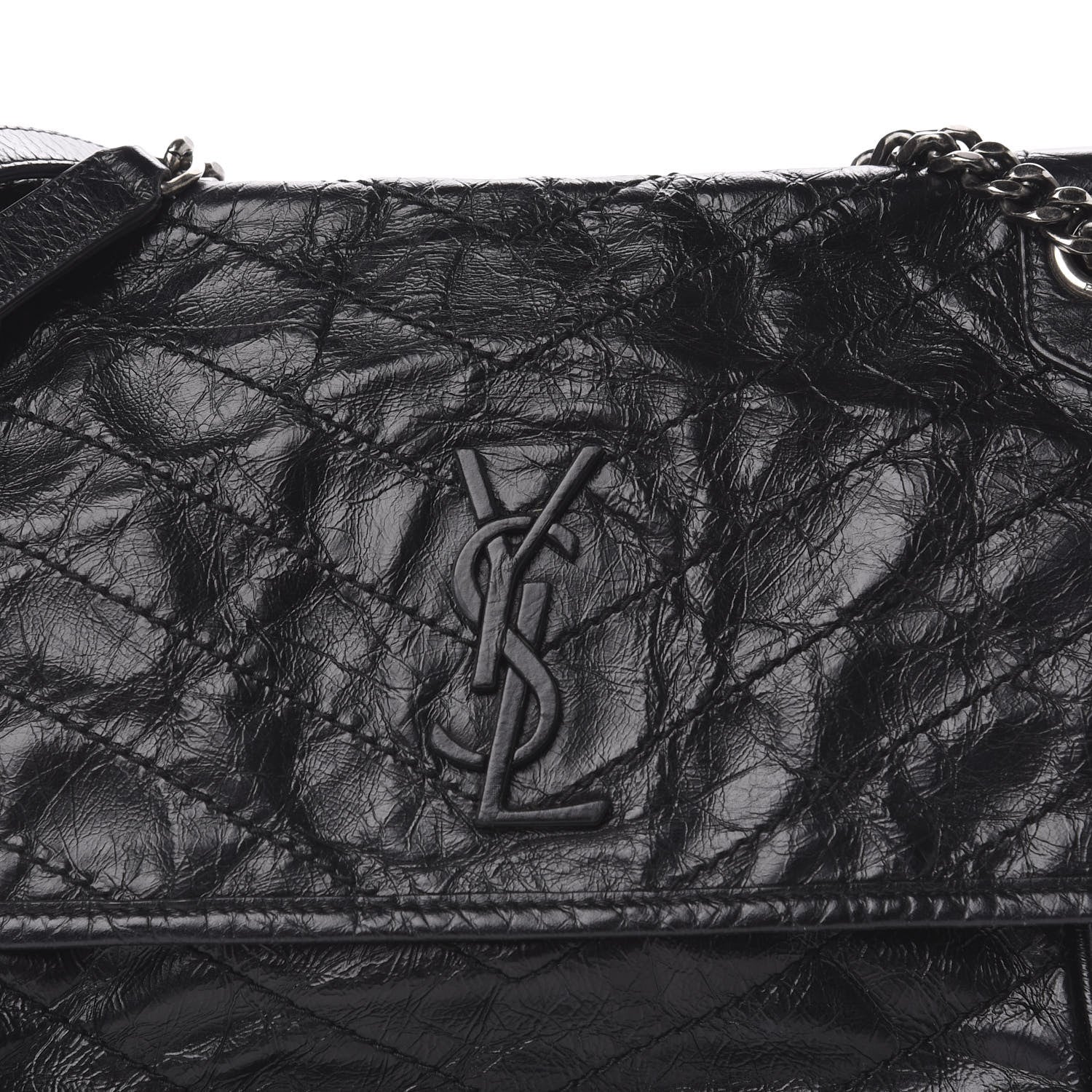 Saint Laurent Crinkled Calfskin Matelasse Monogram Medium Niki Chain Satchel Black 9 of 11