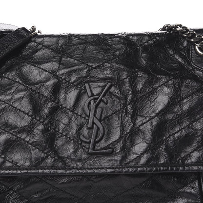 Saint Laurent Crinkled Calfskin Matelasse Monogram Medium Niki Chain Satchel Black 9 of 11