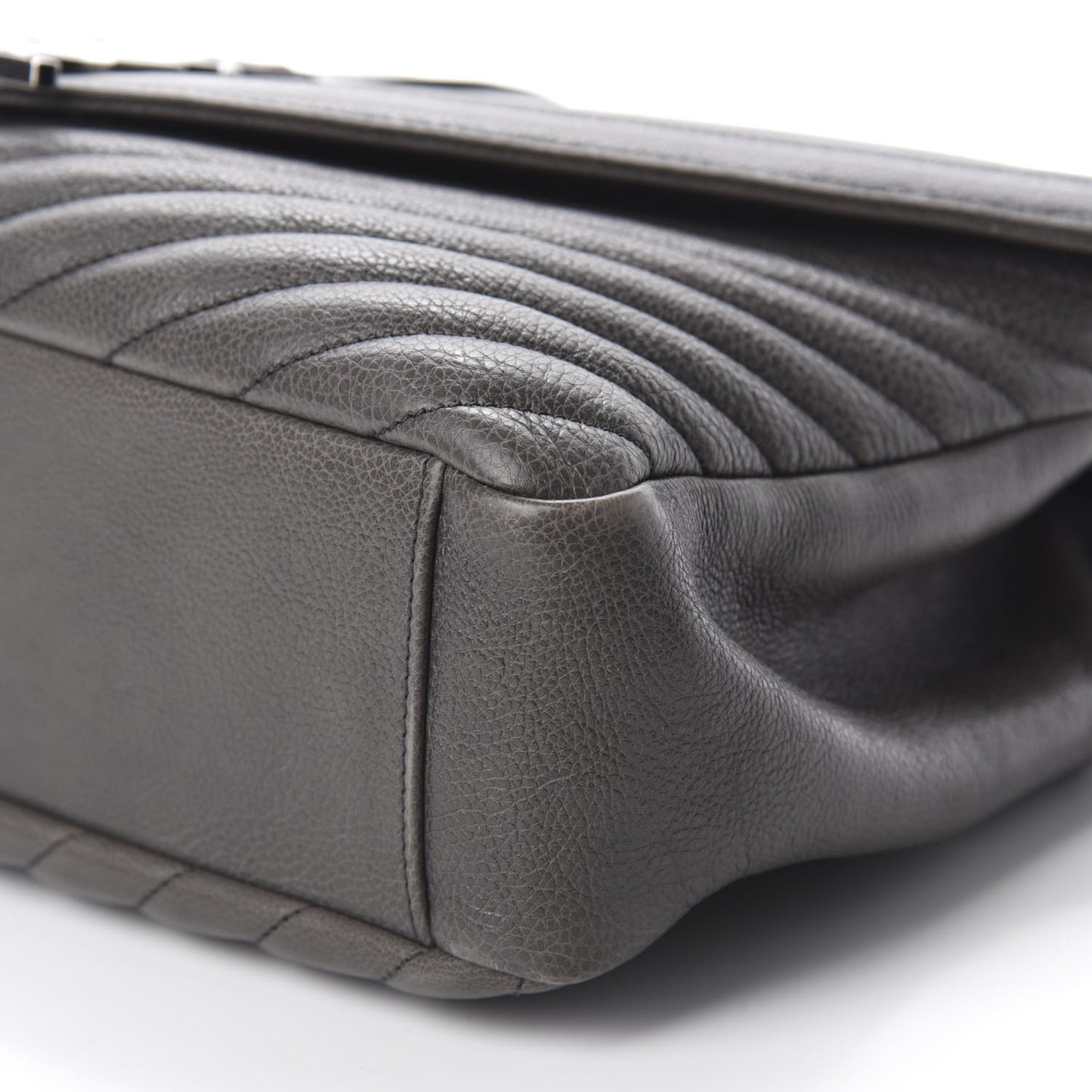 Sheepskin Matelasse Chevron Monogram Large College Satchel Dark Anthracite