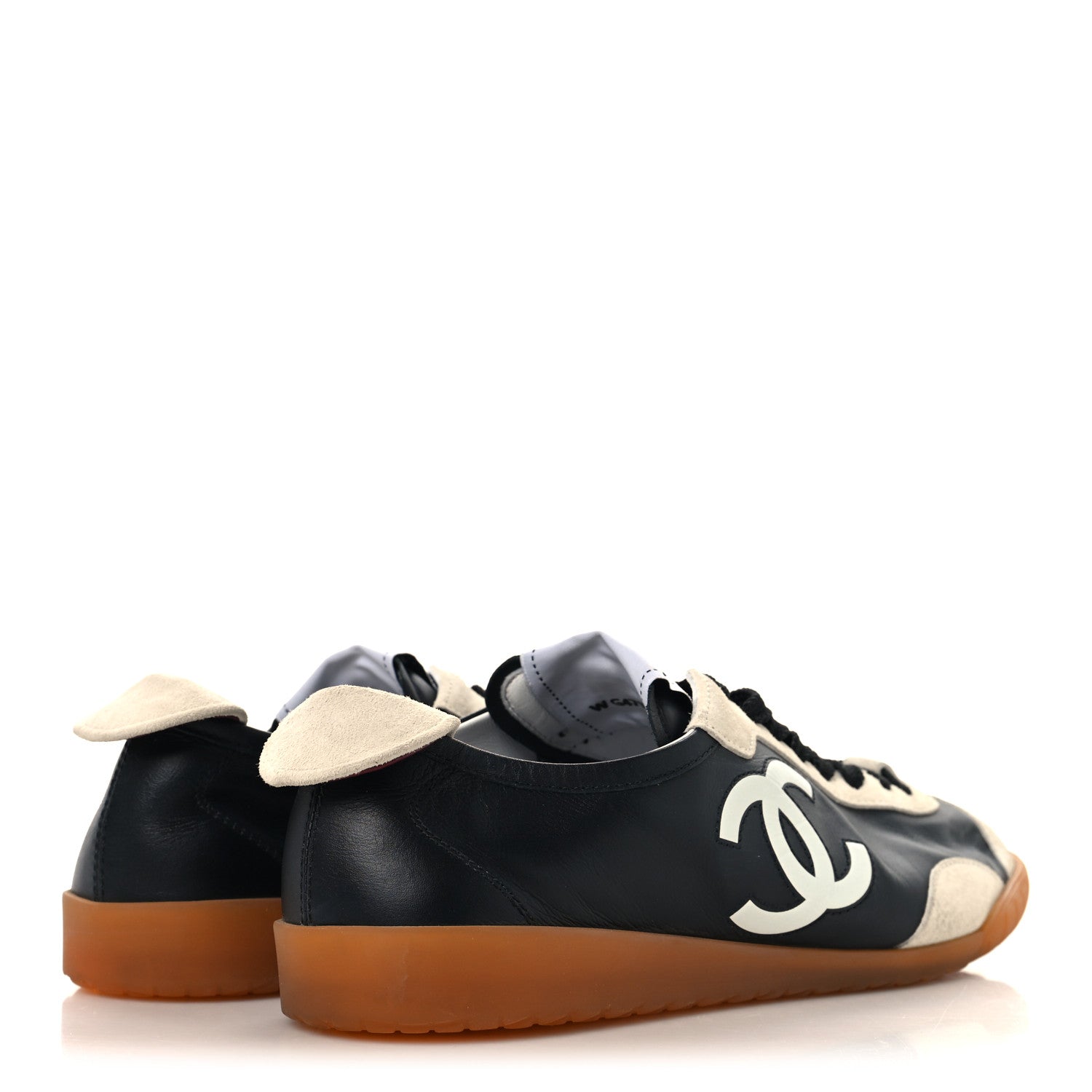 Chanel Calfskin Embossed Suede Womens CC Sneakers 37 Black White 5 of 8