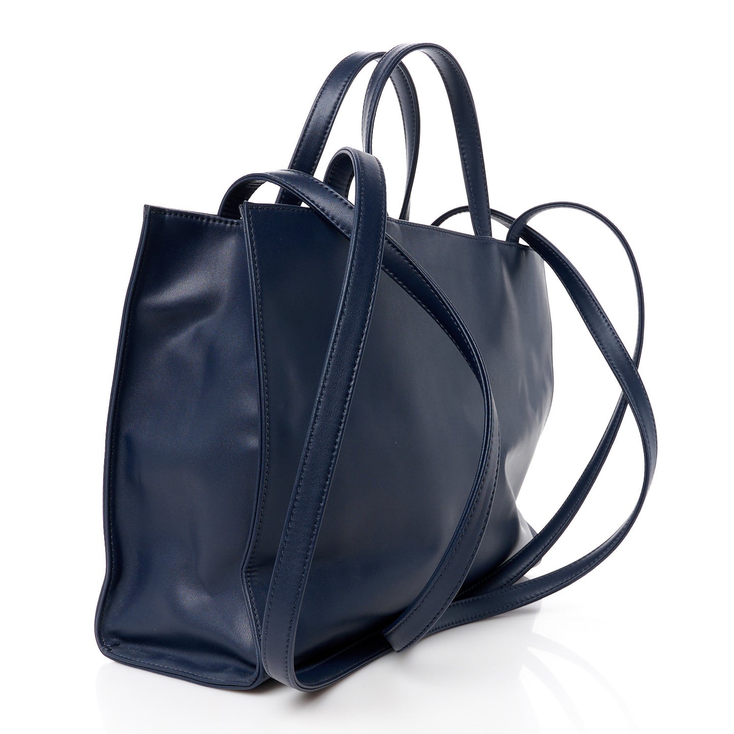 Vegan Leather Medium Shopping Bag Navy