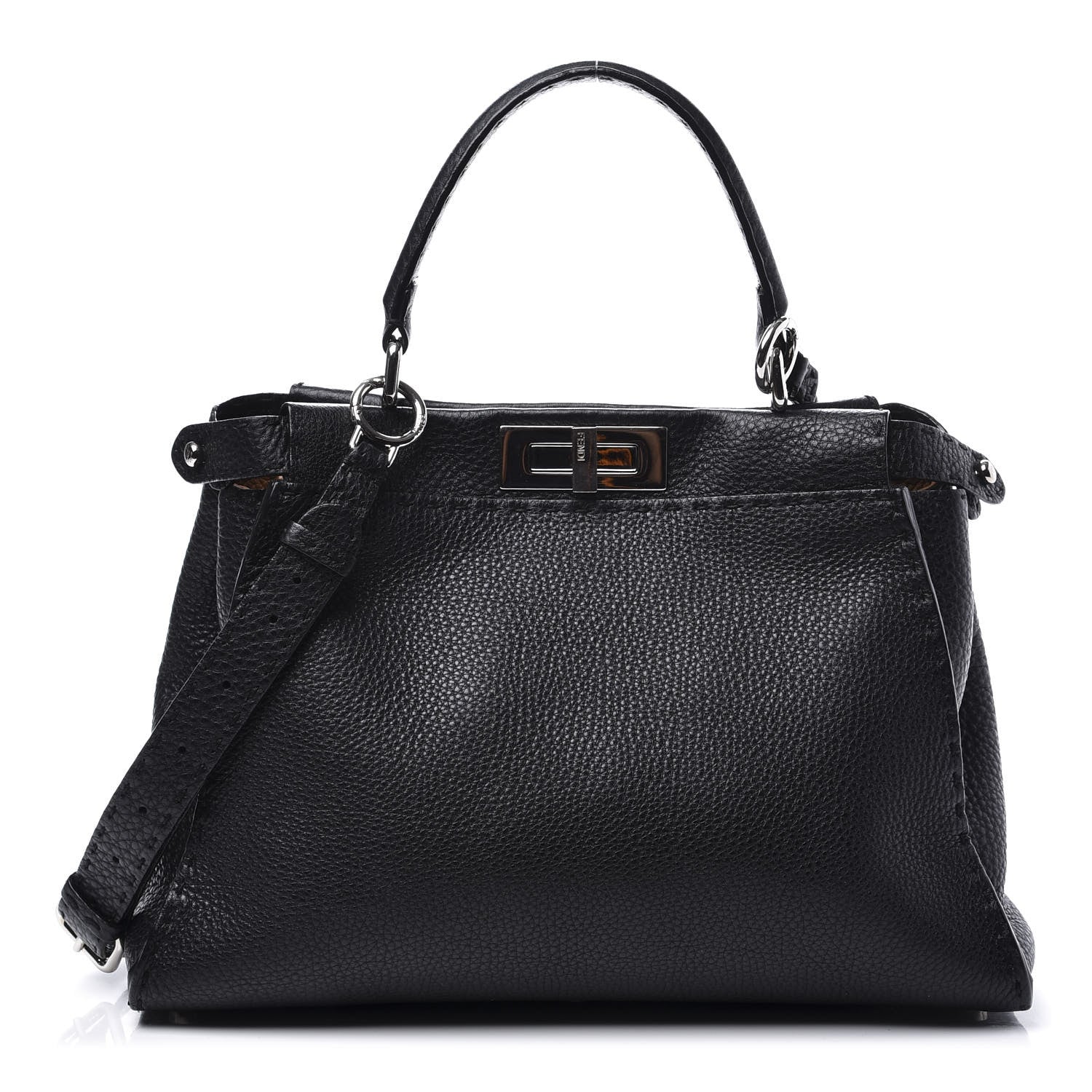 Fendi Cuoio Romano Selleria Bi-Color Medium Peekaboo Iconic Satchel Black Mou 1 of 10