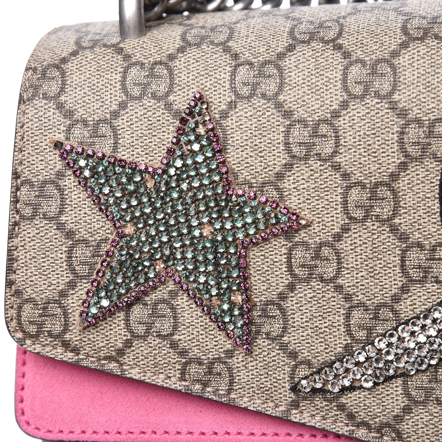 Gucci GG Supreme Monogram Suede Pierced Heart Embroidered Medium Dionysus Shoulder Bag Beige Ebony Pink Tropical Flower 10 of 19