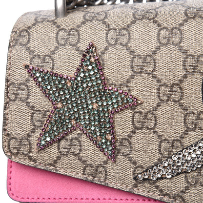Gucci GG Supreme Monogram Suede Pierced Heart Embroidered Medium Dionysus Shoulder Bag Beige Ebony Pink Tropical Flower 10 of 19