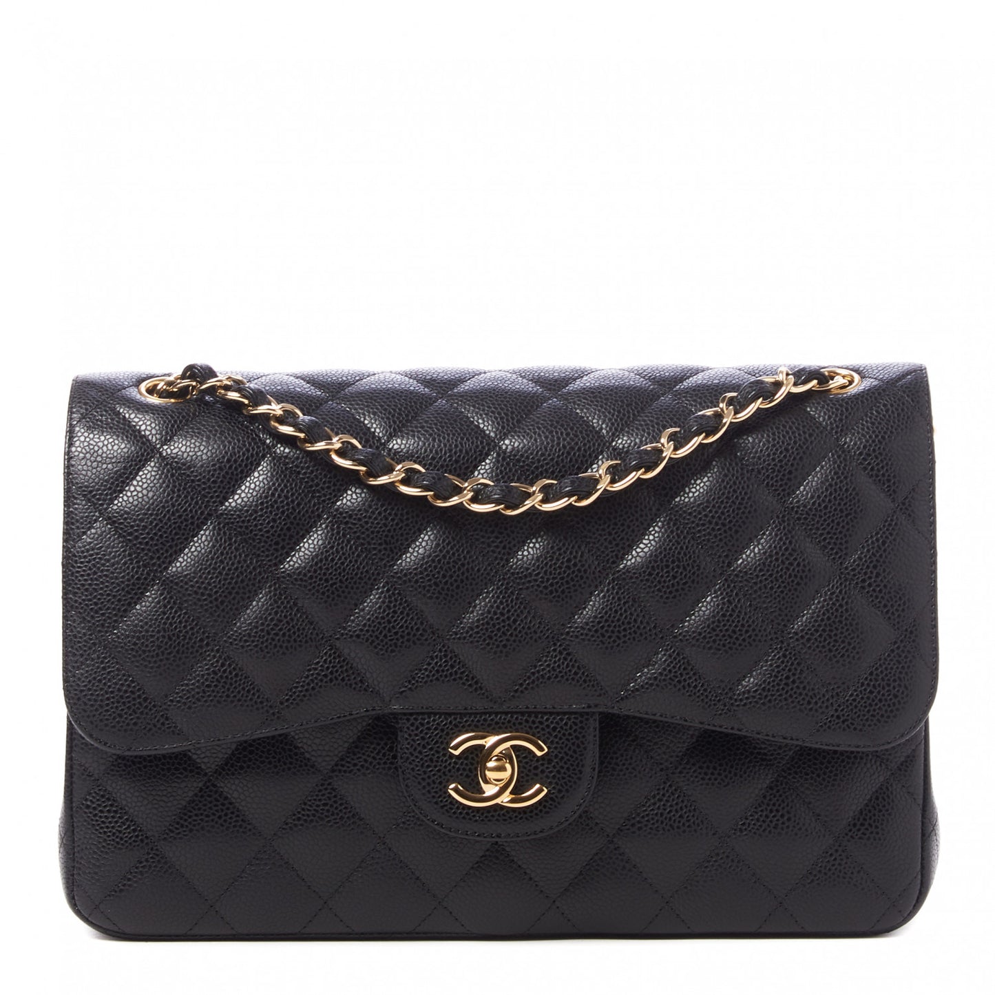 Caviar Quilted Jumbo Double Flap Black