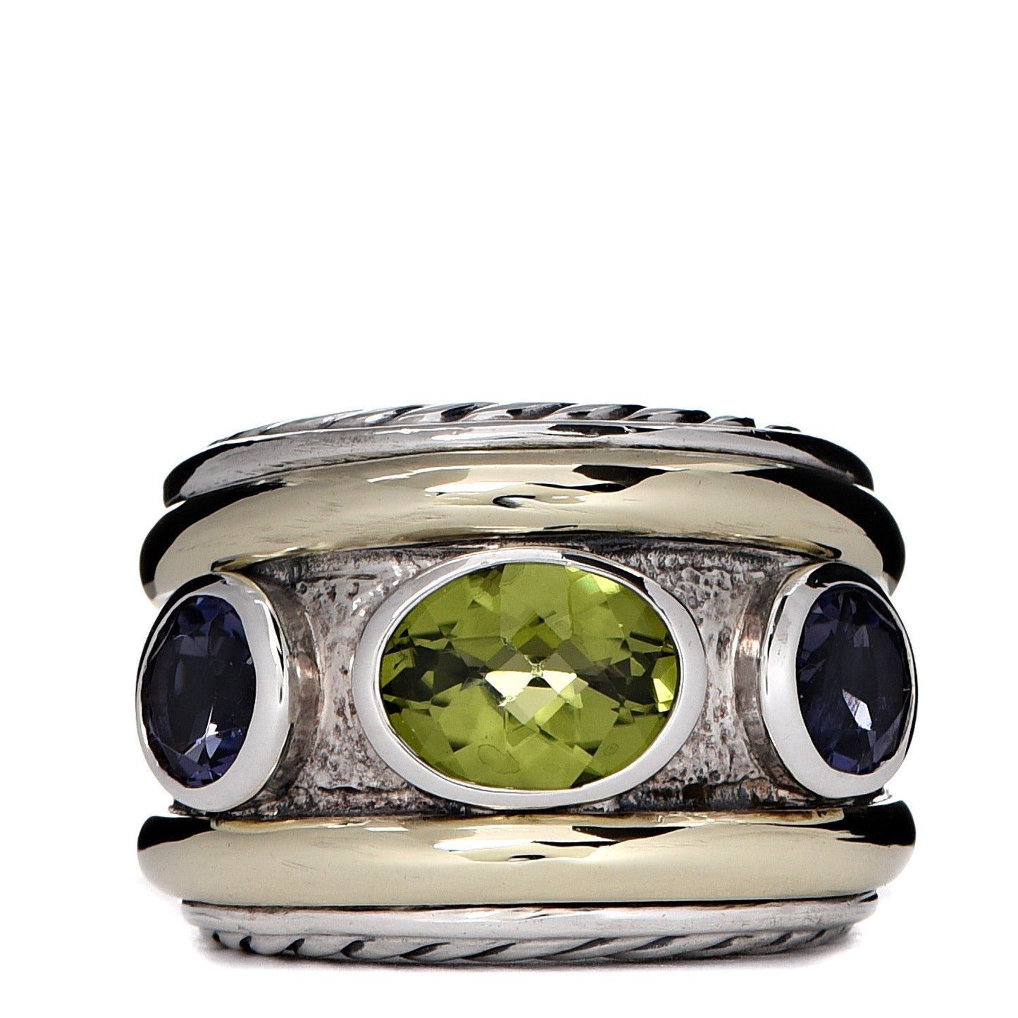 Sterling Silver 14K Yellow Gold 17mm Amethyst Peridot Renaissance Ring 52 6
