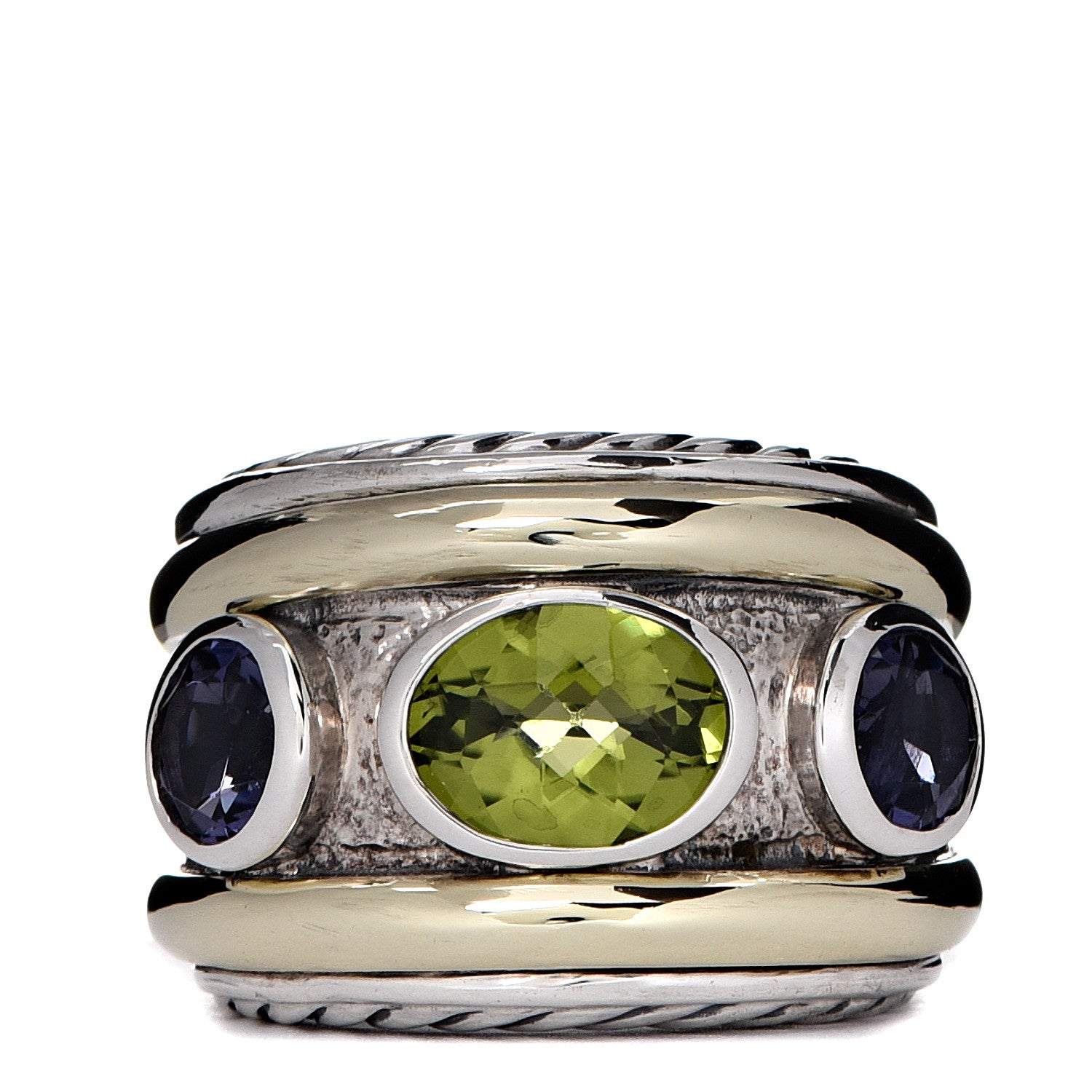 David Yurman Sterling Silver 14K Yellow Gold 17mm Amethyst Peridot Renaissance Ring 52 6 1 of 4