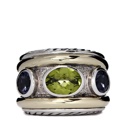 David Yurman Sterling Silver 14K Yellow Gold 17mm Amethyst Peridot Renaissance Ring 52 6 1 of 4