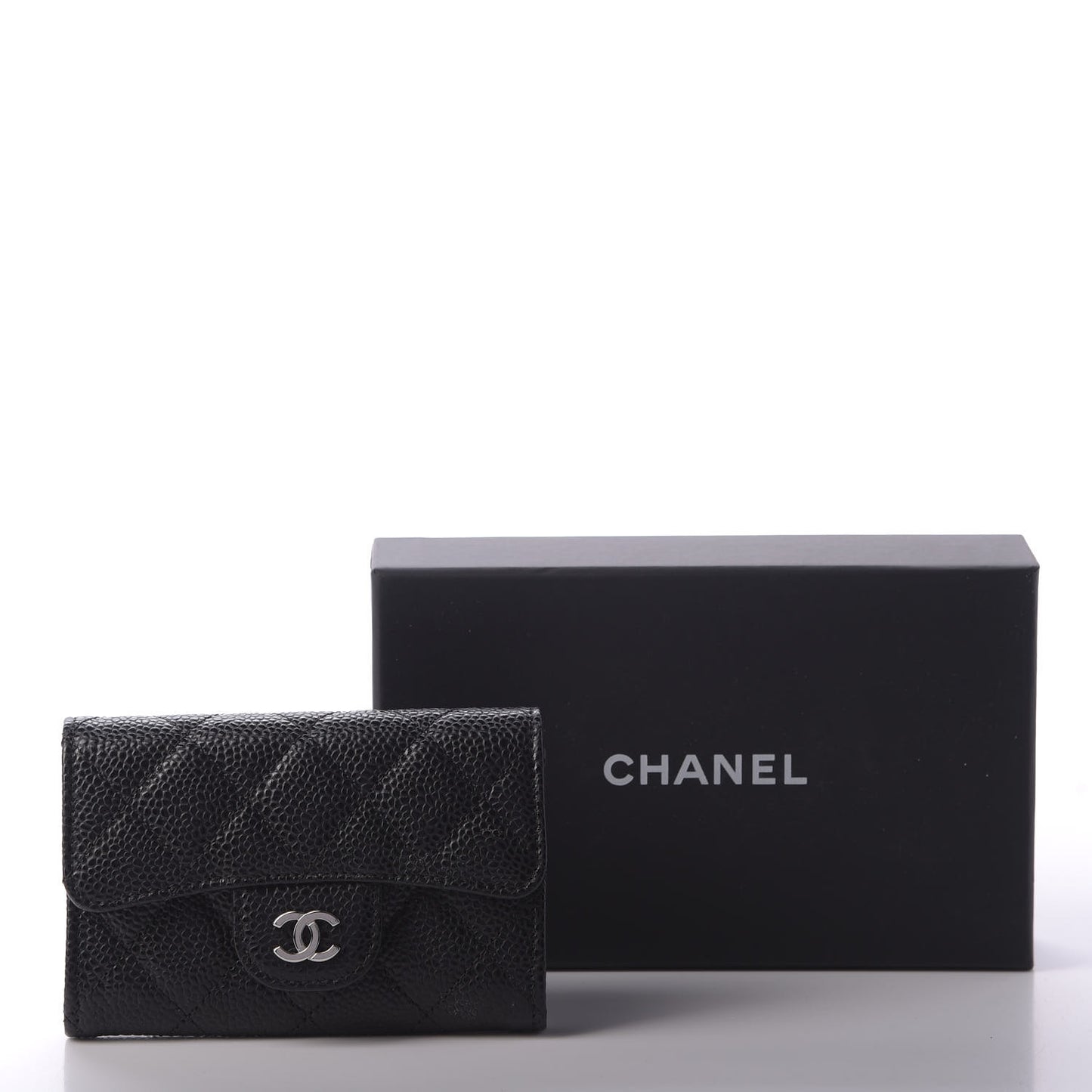 Caviar Quilted Flap Card Holder Black