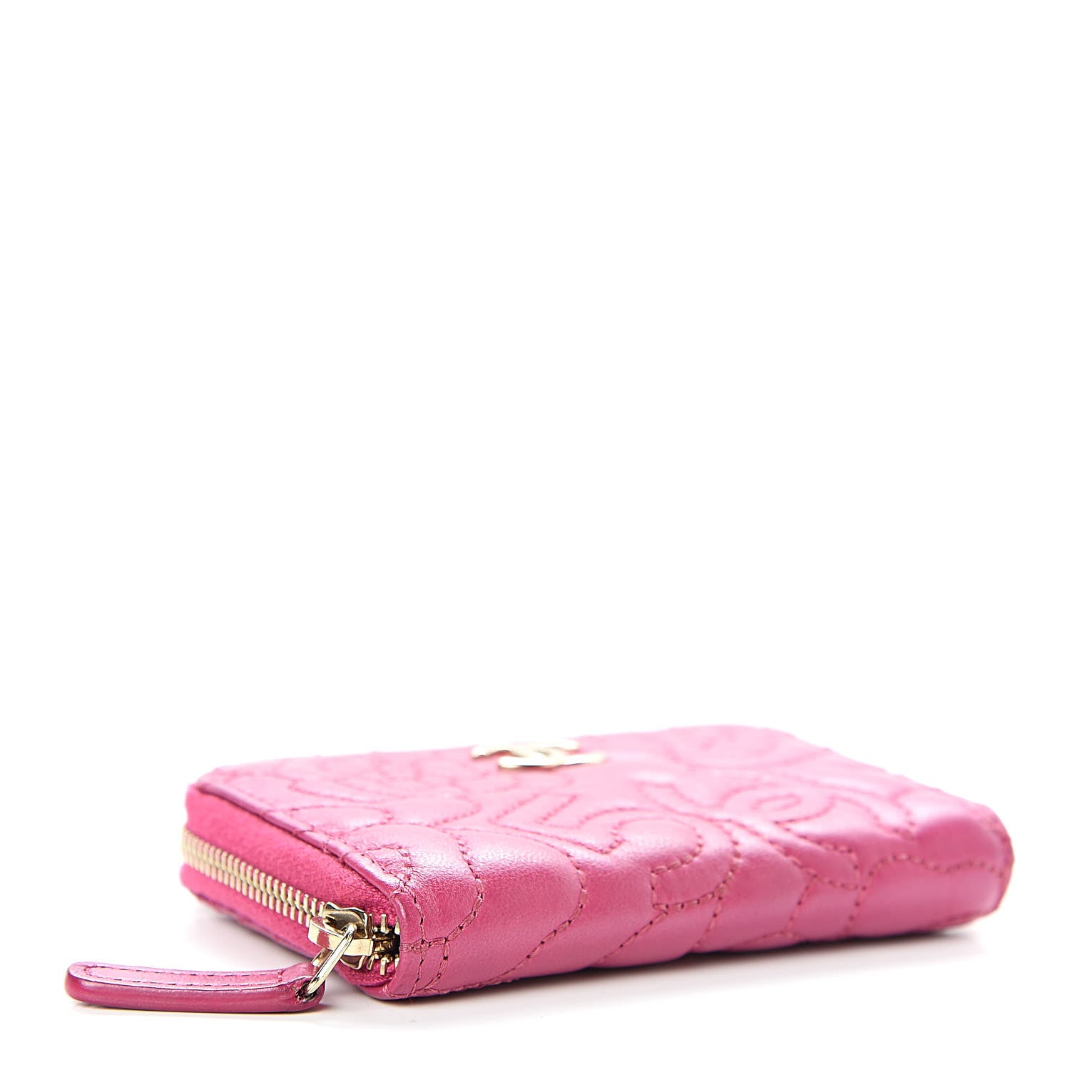 Chanel Lambskin Camellia Embossed Zip Coin Purse Fuchsia 4 of 10