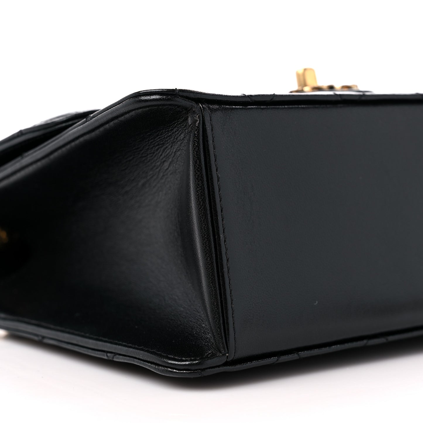 Shiny Lambskin Quilted Mini Flap Black