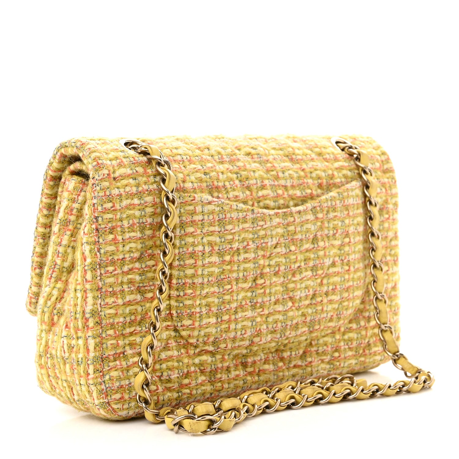 Chanel Tweed Quilted Medium Double Flap Yellow Multicolor 3 of 10