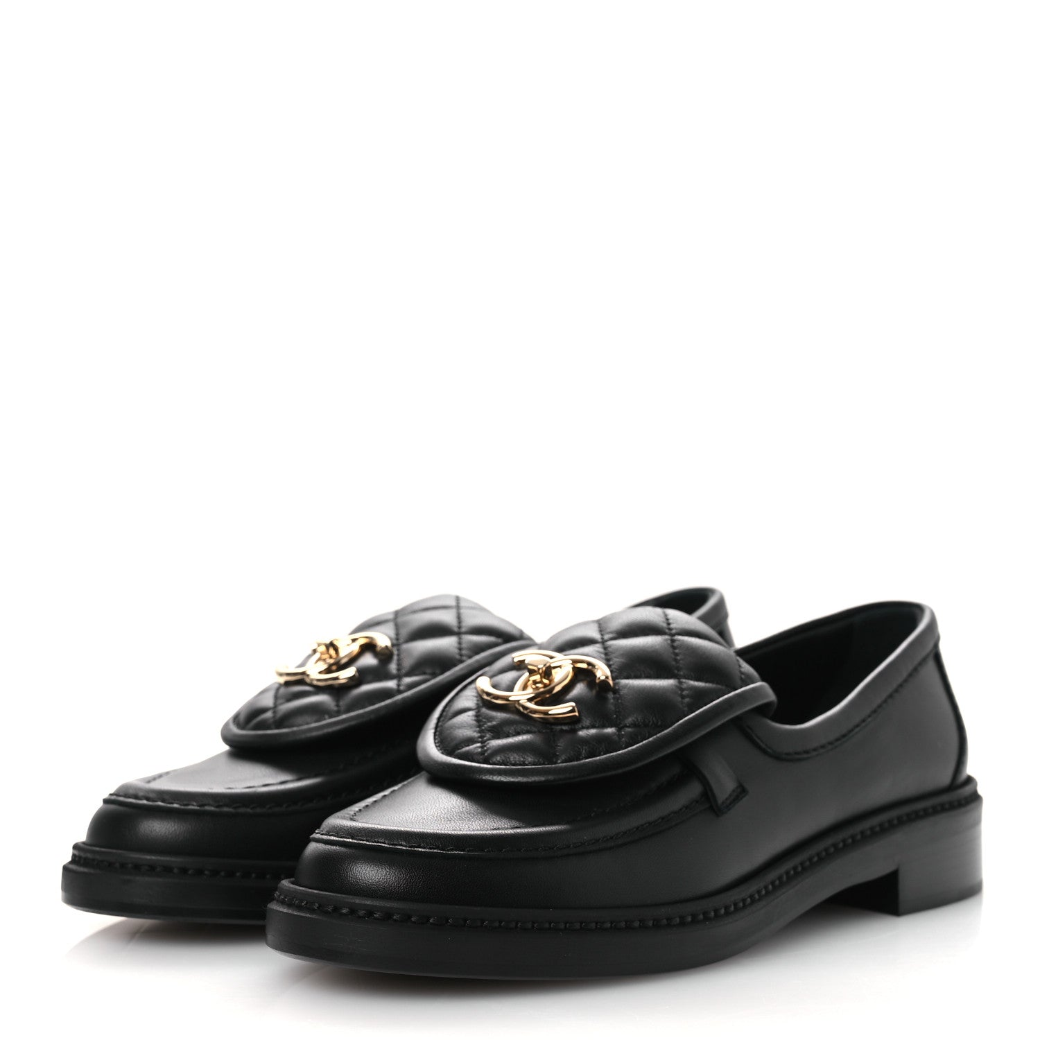 Chanel Lambskin Quilted CC Turnlock Loafers 36.5 Black 4 of 11