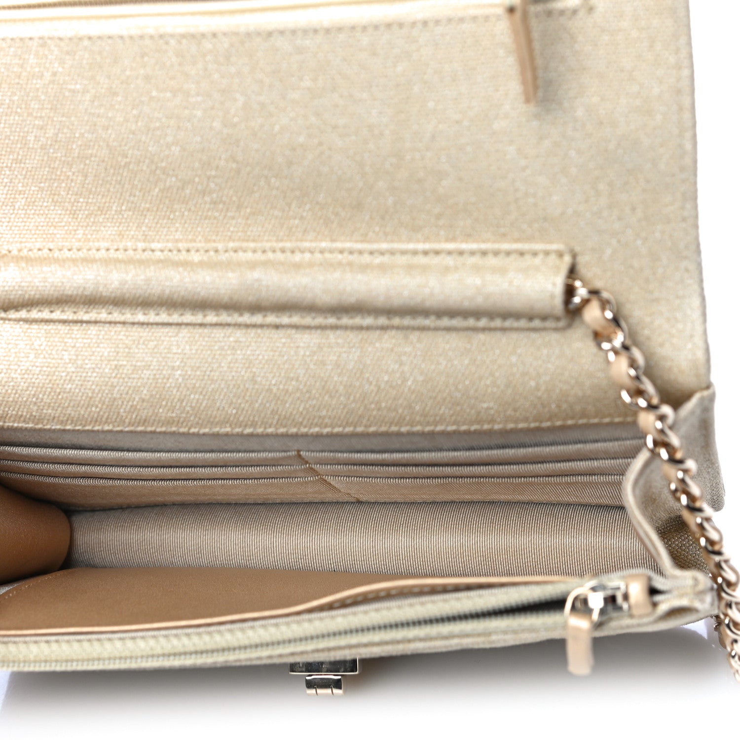 Chanel Metallic Canvas Quilted Space Charms Wallet On Chain WOC Gold 5 of 10