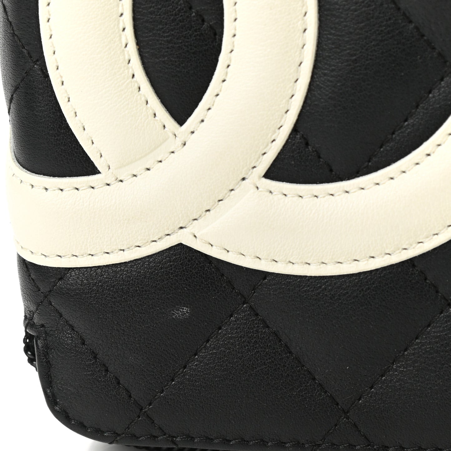Calfskin Quilted Cambon Zip Around Cosmetic Pouch Black
