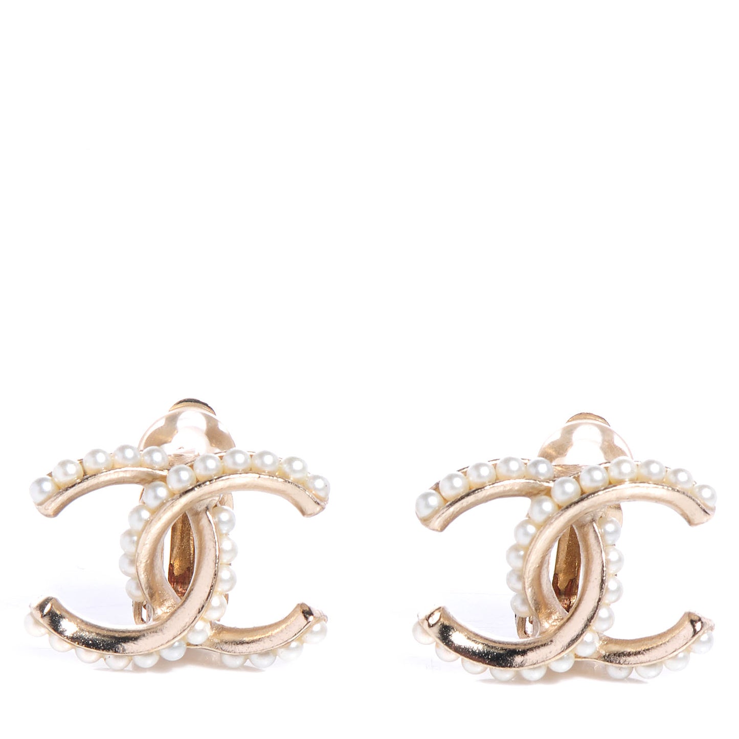 CC Pearl Clip On Earrings Light Gold