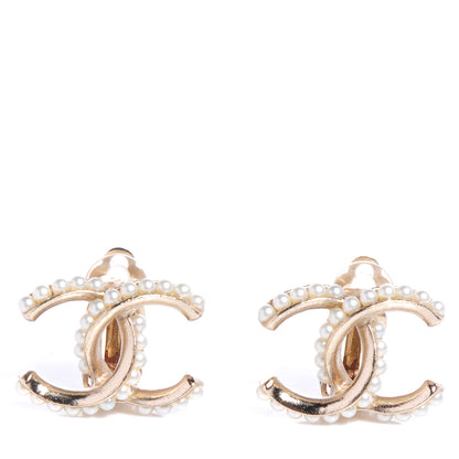 Chanel CC Pearl Clip On Earrings Light Gold 1 of 6