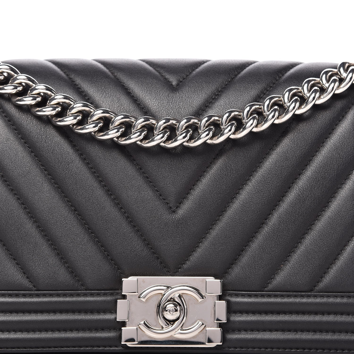 Chanel Calfskin Chevron Quilted Medium Boy Flap Black 11 of 12