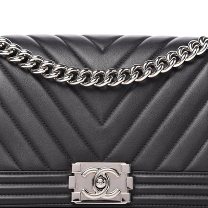 Chanel Calfskin Chevron Quilted Medium Boy Flap Black 11 of 12