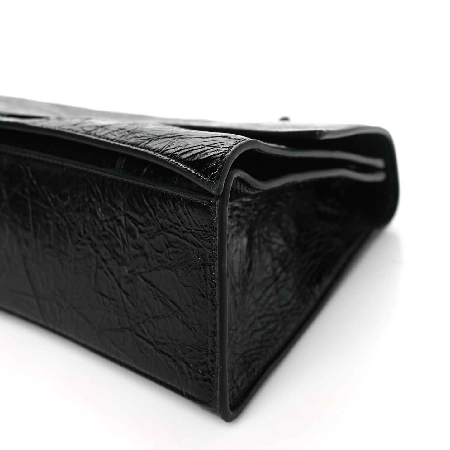 Crushed Calfskin Monochrome Medium Crush Chain Bag Black