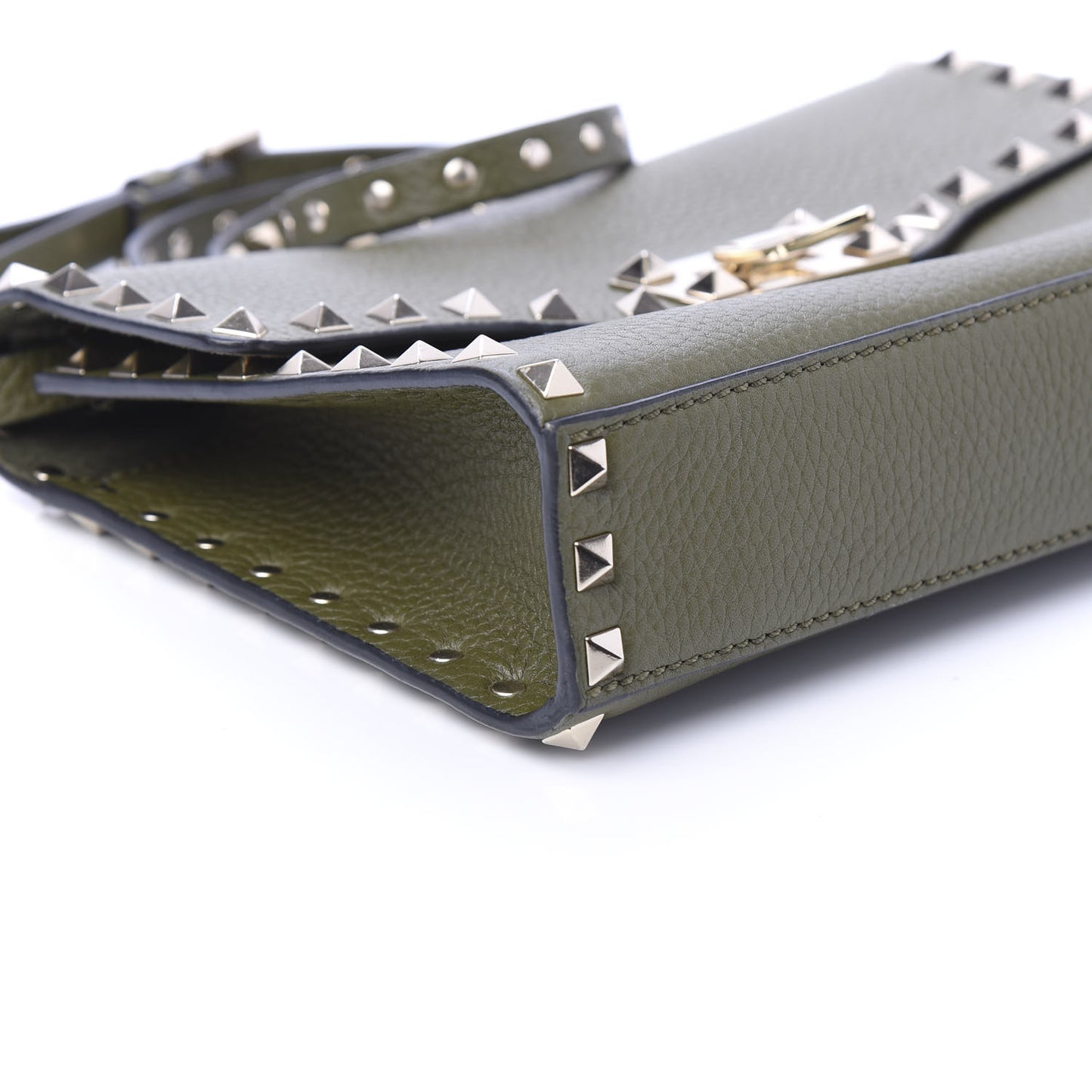 Pebbled Calfskin Medium Rockstud Flip Lock Crossbody Bag Army Green