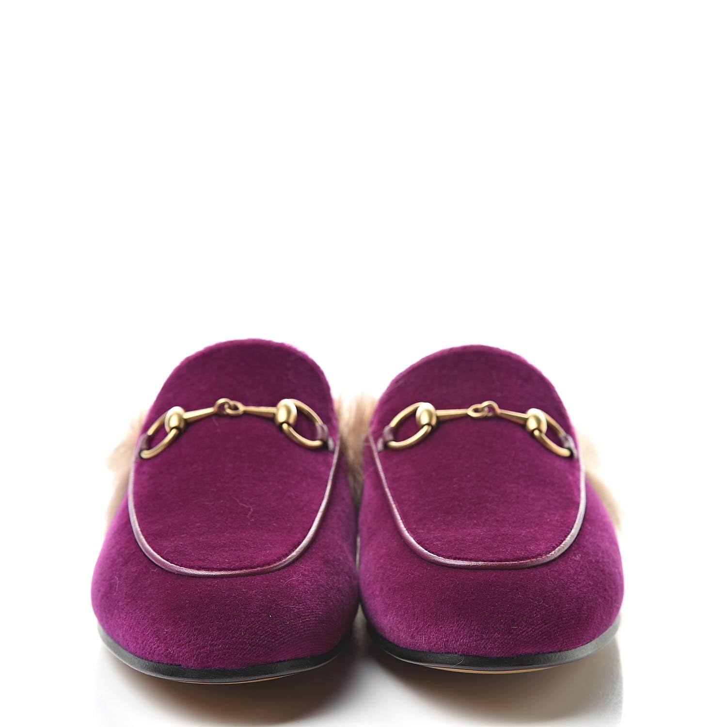 Gucci Velvet Fur Womens Princetown Slippers 35.5 Fucsia Violet Cyclamen Natural 2 of 8