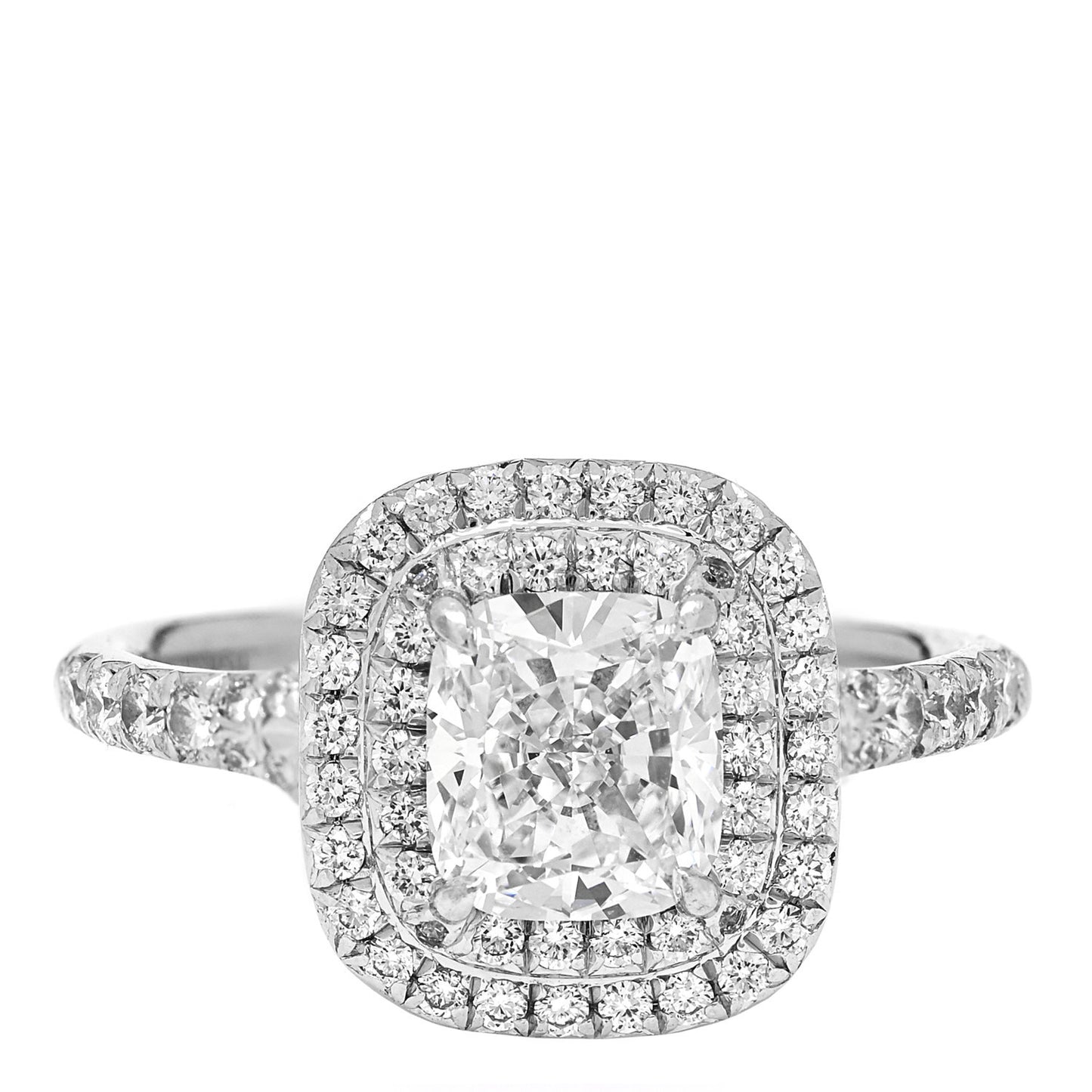 Platinum Diamond 1.10ct Soleste Cushion Cut Double Halo Engagement Ring 49 4.75