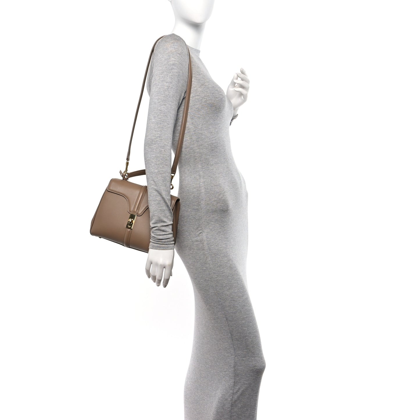 Satinated Calfskin Small 16 Top Handle Bag Beige