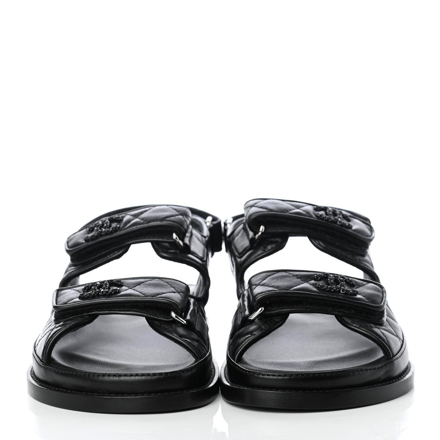 Chanel Lambskin Velcro Dad Sandals 36.5 Black 2 of 10