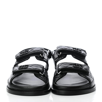 Chanel Lambskin Velcro Dad Sandals 36.5 Black 2 of 10