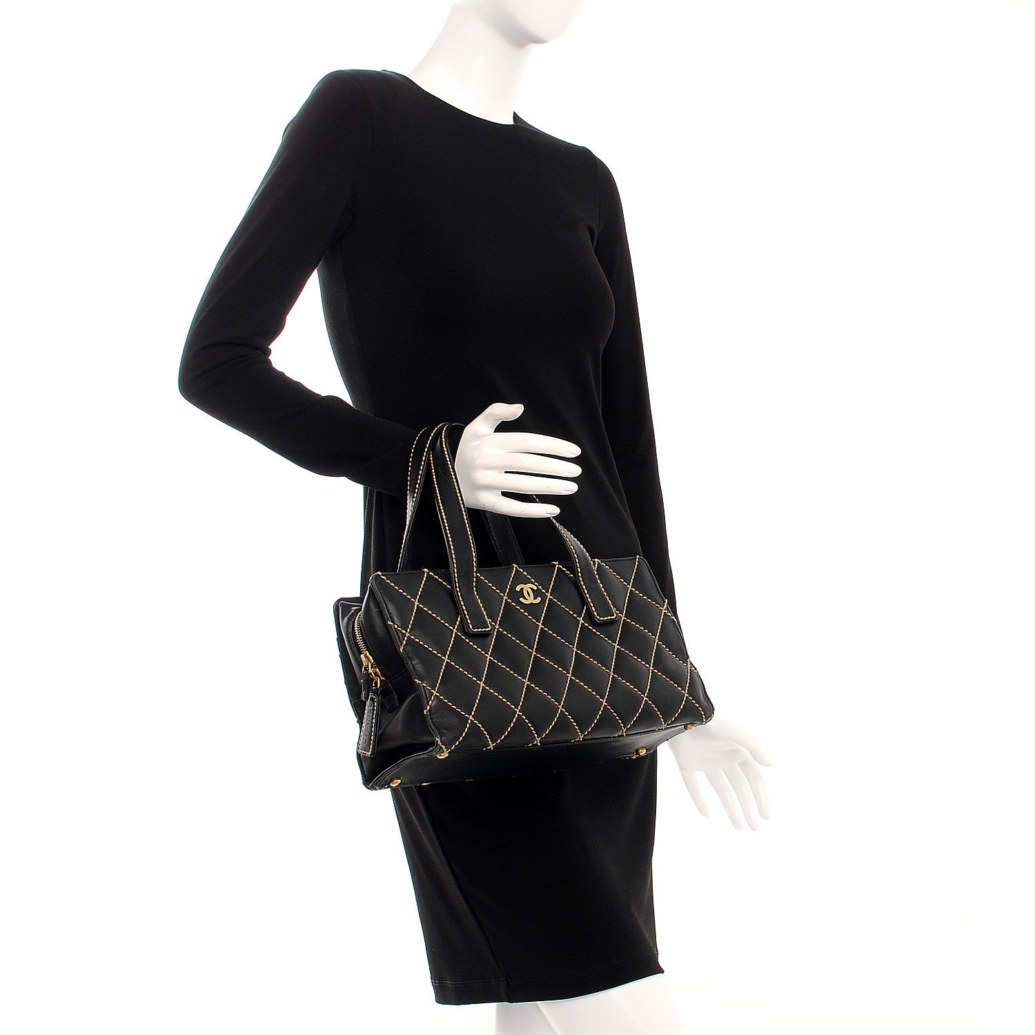 Chanel Calfskin Contrast Stitch Surpique Bowler Black 2 of 15