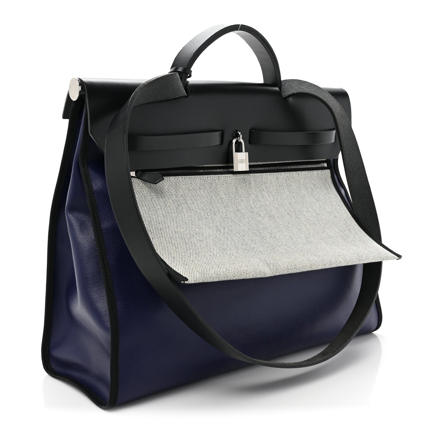 Hermes Toile H Berline Vache Hunter Herbag Zip 39 MM Bleu Saphir Black 4 of 11