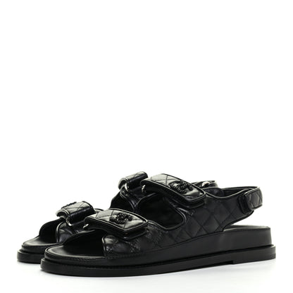 Chanel Lambskin Quilted Velcro Dad Sandals 38.5 So Black 3 of 9