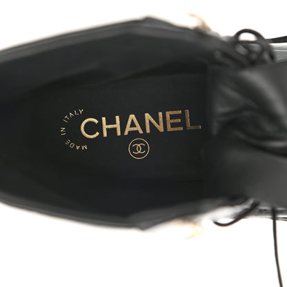 Chanel Shiny Goatskin Cap Toe Combat Boots 41 Black Dark Grey 7 of 10