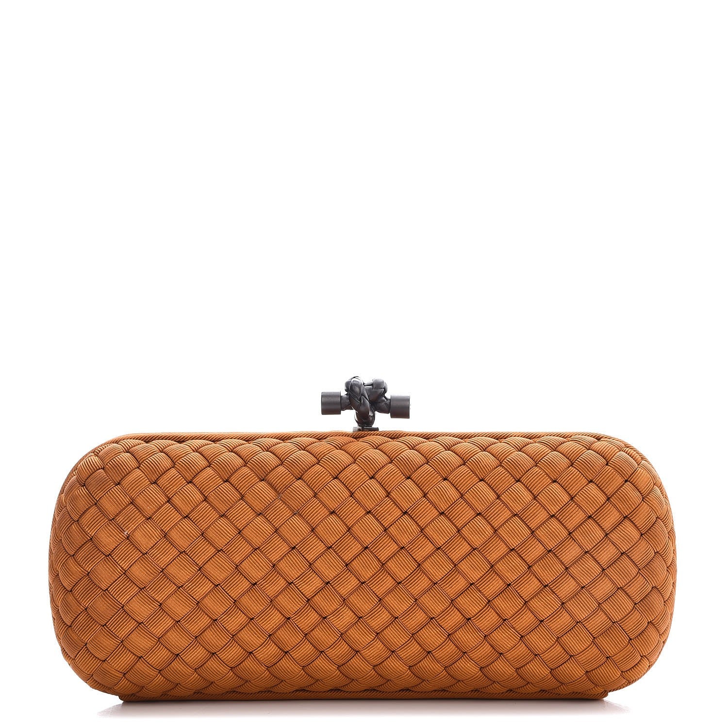 Bottega Veneta Silk Faille Intrecciato Knot Clutch Burnt Sun 1 of 7