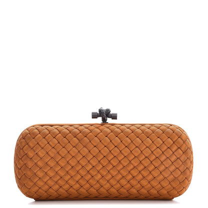 Bottega Veneta Silk Faille Intrecciato Knot Clutch Burnt Sun 1 of 7